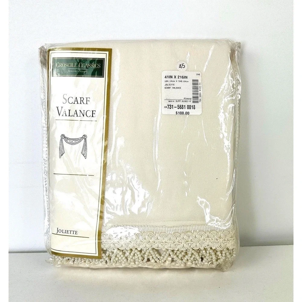 Croscill Almond Ivory Fringed Beaded Linen Scarf Valance Joliette 40
